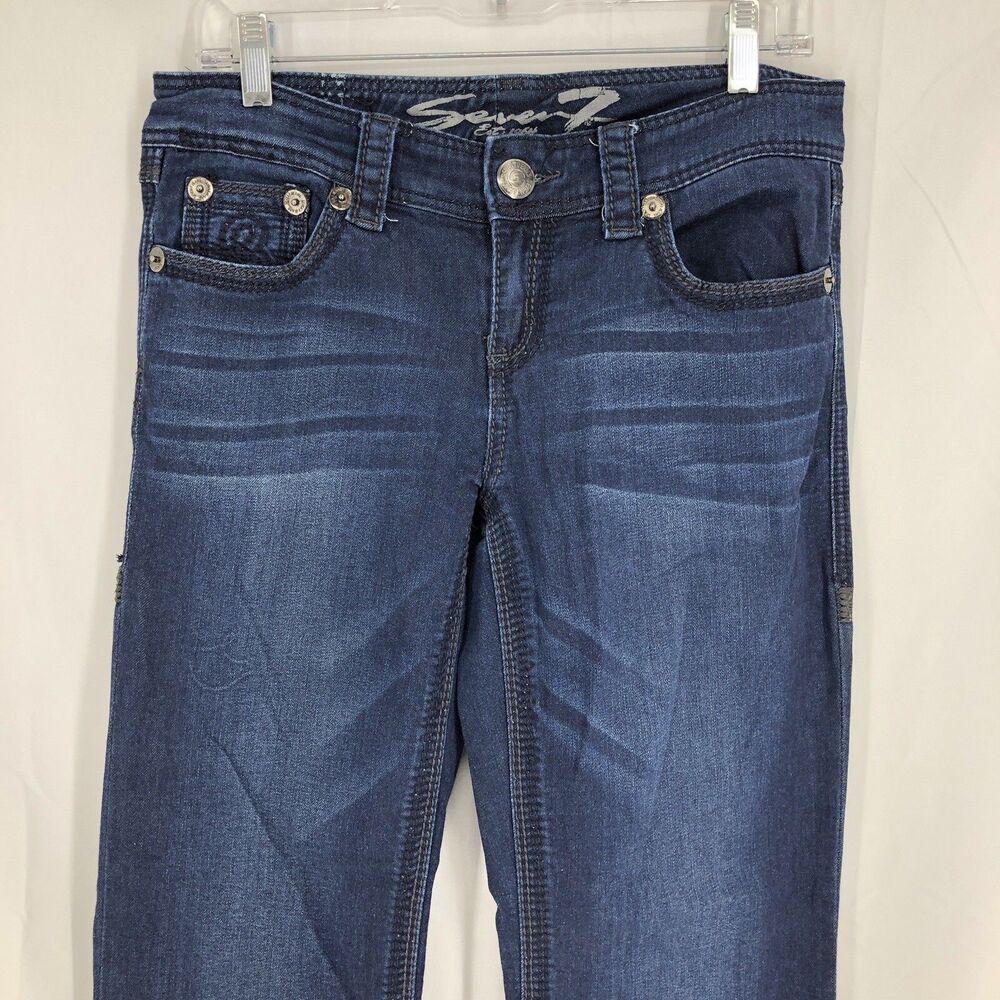 Seven7 Boot Cut Stretch Blue Denim Mid Rise Cotton Blend Jeans 29 (32x33)